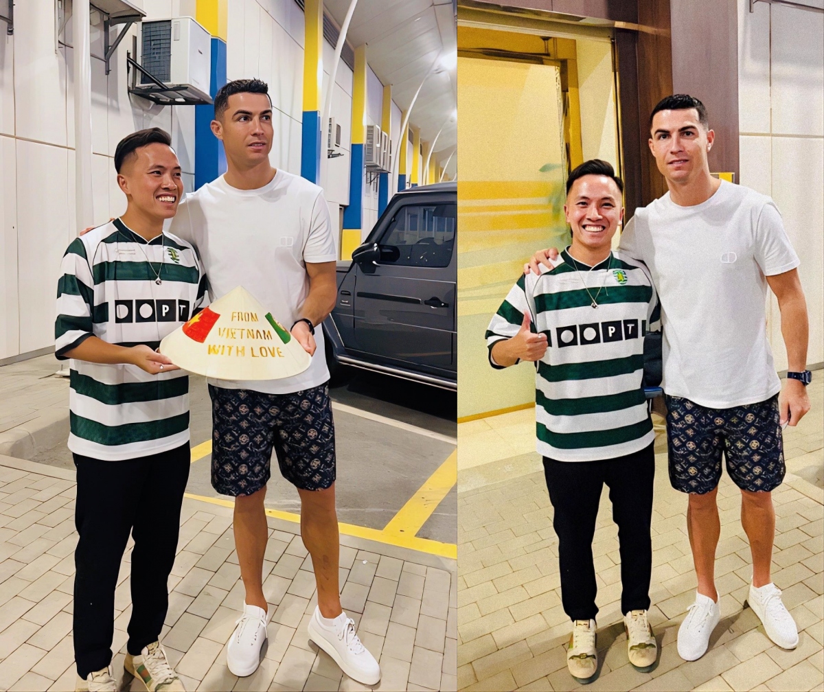 Quán quân tâng bóng nghệ thuật châu Á Đỗ Kim Phúc tặng nón lá Việt Nam cho Ronaldo
