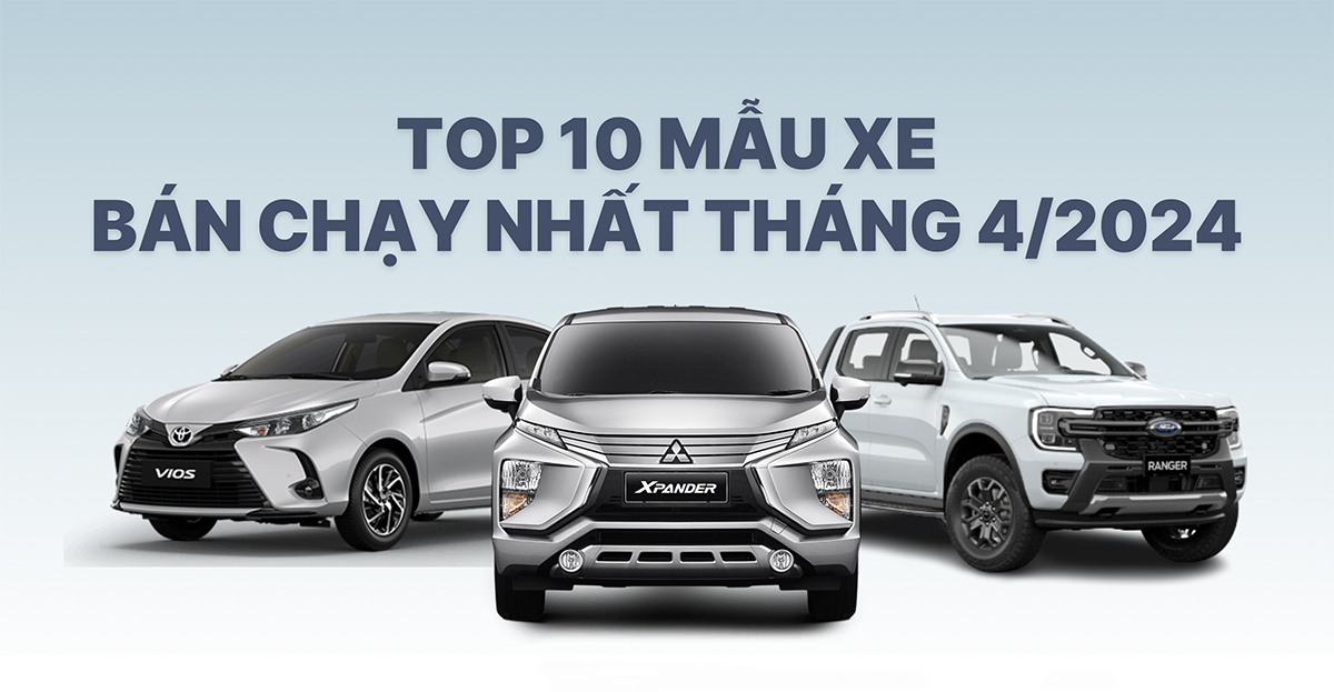 Top 10 mẫu xe bán chạy nhất tháng 4/2024: Toyota Vios trở lại top 3