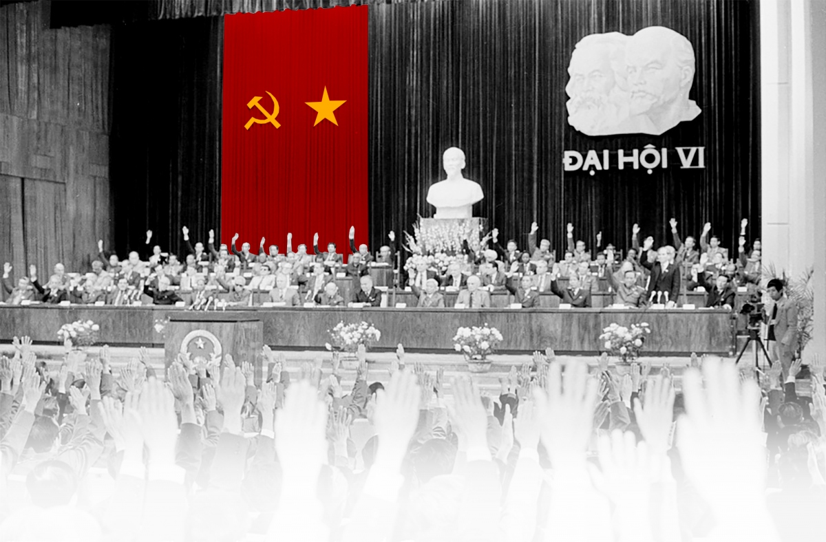 The 6th National Party Congress in December 1986 charts a new development course for Vietnam through the Doi Moi (Renewal) process.