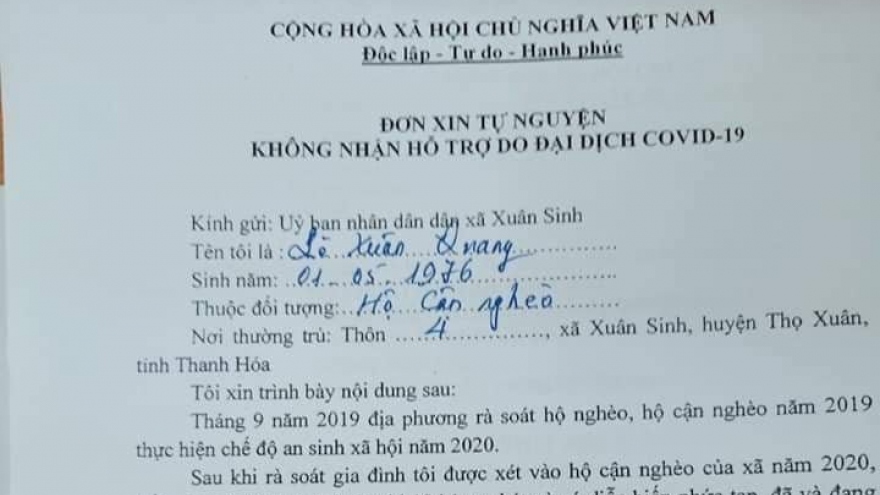 Người dân Thanh Hóa xin không nhận hơn 1,4 tỷ tiền hỗ trợ Covid-19