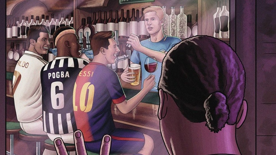 Biếm họa 24h: Van Dijk ngậm ngùi nhìn Messi và Ronaldo nâng ly