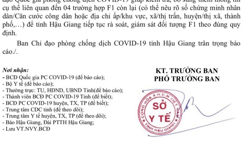 Hậu Giang chưa phát hiện được 4 đối tượng F1 do thông tin không khớp nhau