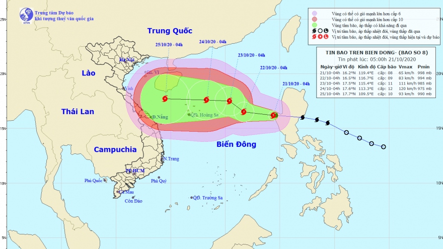 Bão số 8 đang di chuyển theo hướng Tây và liên tục tăng cấp