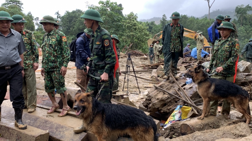 Hàng trăm người đội mưa, lội bùn tìm nạn nhân ở Trà Leng