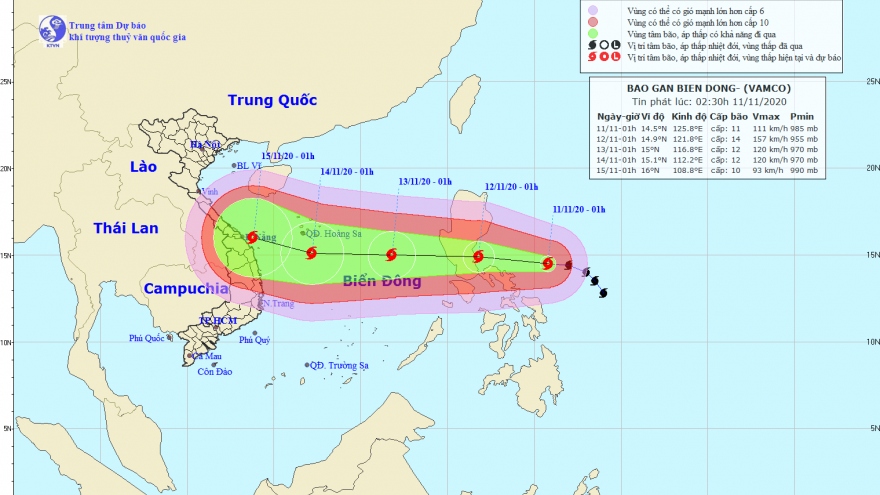 Bão Vamco di chuyển theo hướng Tây Tây Bắc, khả năng mạnh thêm