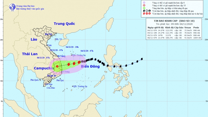 Bão số 10 có thể suy yếu trước khi đổ bộ vào các tỉnh miền Trung, gây mưa rất to