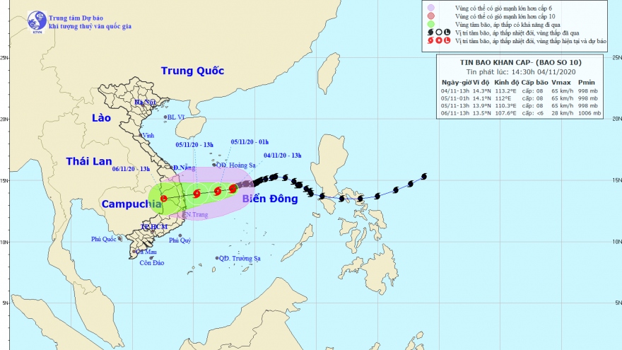 Bão số 10 cách quần đảo Hoàng Sa khoảng 310km về phía Nam Đông Nam