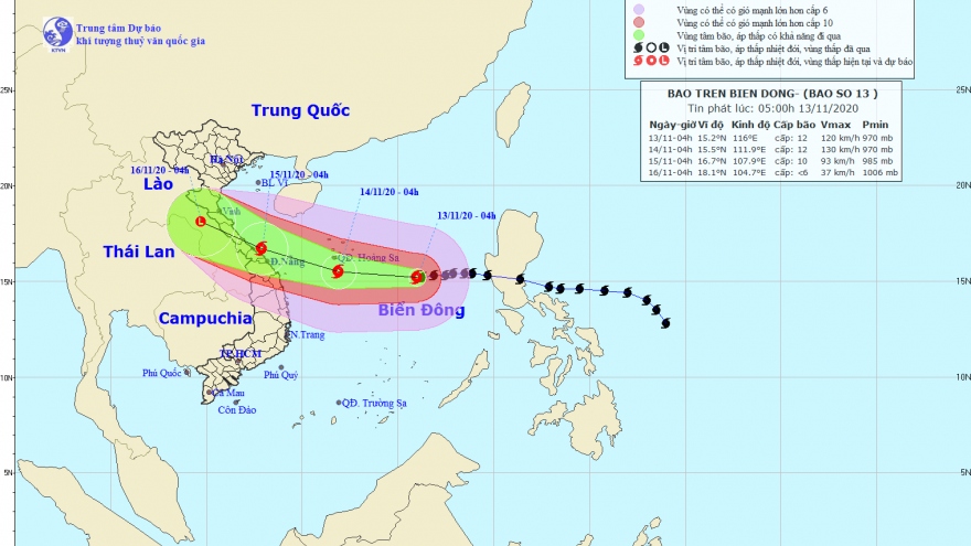 Bão số 13 mạnh cấp 12 sẽ đi vào đất liền Hà Tĩnh-Thừa Thiên Huế