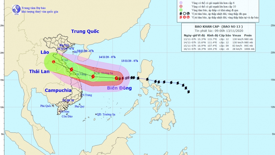Bão số 13 gây mưa to từ Hà Tĩnh đến Quảng Nam từ ngày 14/11