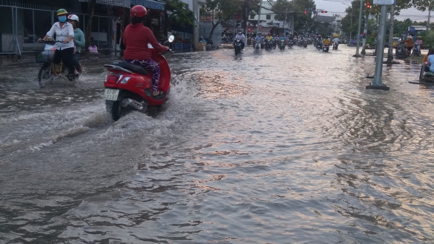 Triều cường gây ngập lụt trên diện rộng tại Tiền Giang và Bến Tre