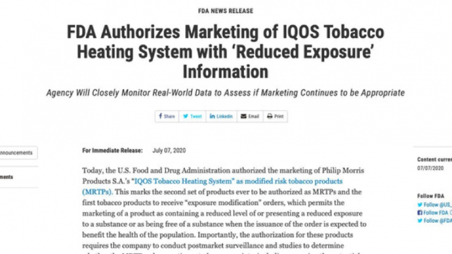 Vì sao FDA Hoa Kỳ chấp nhận thuốc lá làm nóng?