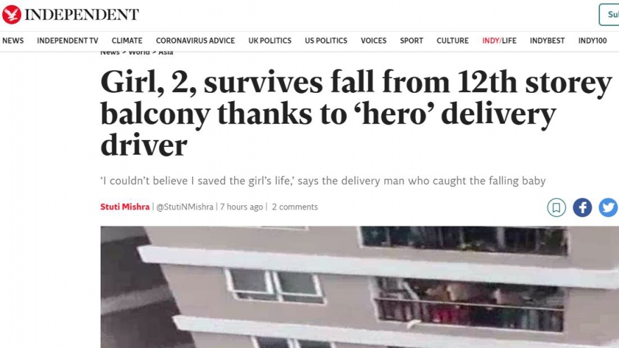 Báo Anh gọi Nguyễn Ngọc Mạnh là "người hùng" sau khi cứu bé gái rơi từ tầng 12