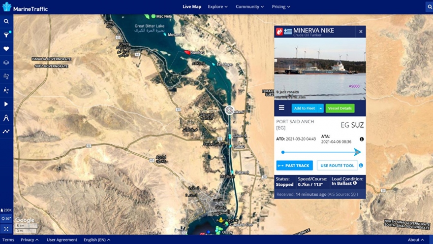 Một tàu chở dầu lại mắc cạn trên kênh đào Suez
