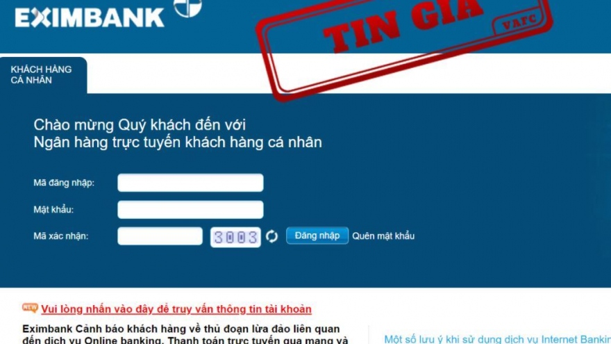 Eximbank là nạn nhân mới nhất trong danh sách các ngân hàng bị giả mạo website