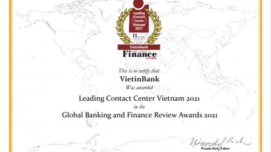 VietinBank lần thứ 4 nhận giải thưởng “Trung tâm Dịch vụ khách hàng dẫn đầu Việt Nam"
