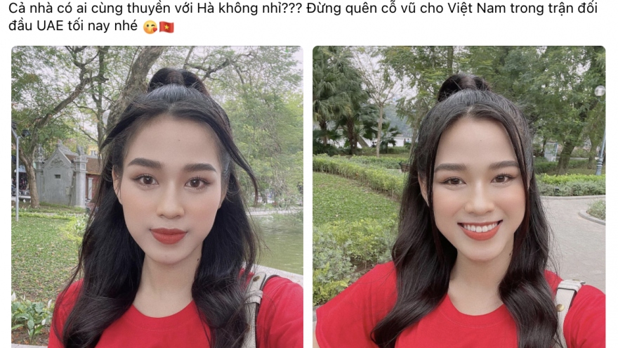 Tiểu Vy, Lương Thùy Linh, Đỗ Hà nhiệt tình ủng hộ đội tuyển Việt Nam