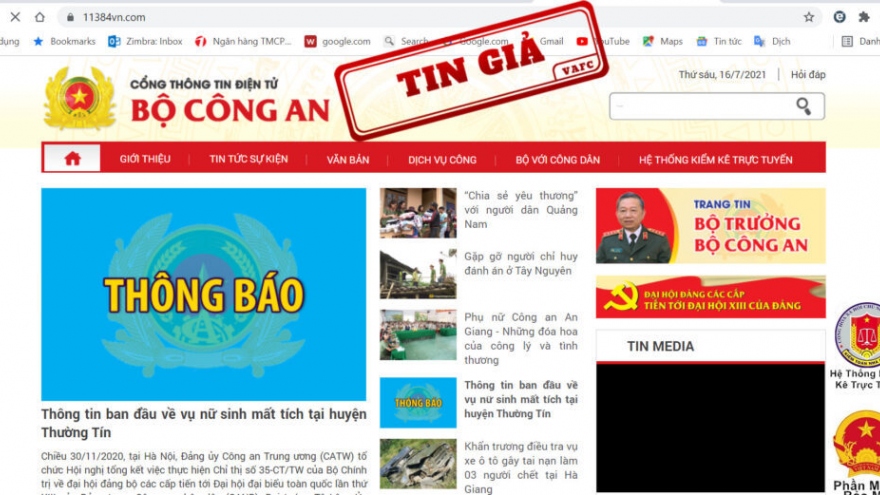 Giả mạo Cổng thông tin điện tử Bộ công an để lừa đảo