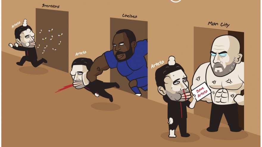 Biếm họa 24h: Mikel Arteta cầu cứu Pep Guardiola