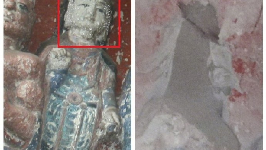 Tượng Phật khắc trên vách núi đá ngàn năm tuổi tại Tứ Xuyên (Trung Quốc) bị đánh cắp