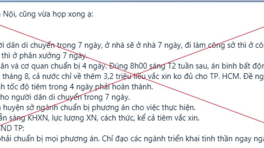 Thông tin Hà Nội cấm người dân ra đường trong 7 ngày là tin giả