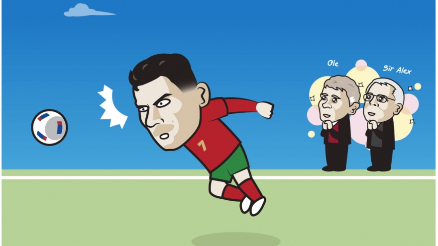 Biếm họa 24h: Solskjaer và Sir Alex mừng thầm với “cỗ máy săn bàn” Ronaldo