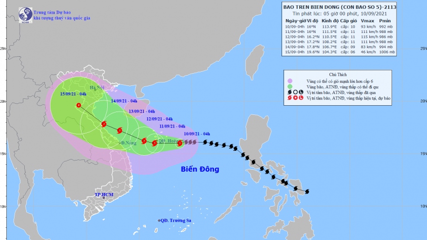 Dự báo bão số 5 Conson sẽ đổ bộ Quảng Trị-Quảng Ngãi trong 72 giờ tới