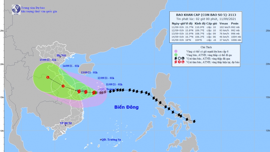 Bão số 5 cách bờ biển Quảng Trị - Quảng Nam khoảng 230km