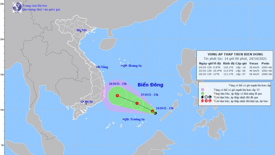 Xuất hiện vùng áp thấp trên Biển Đông cách đảo Song Tử Tây khoảng 270km