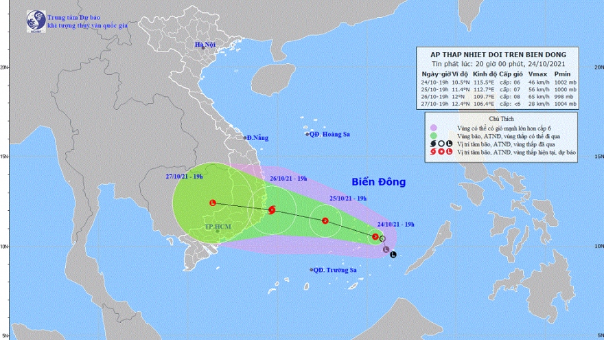 Áp thấp nhiệt đới cách đảo Song Tử Tây khoảng 170km, giật cấp 8