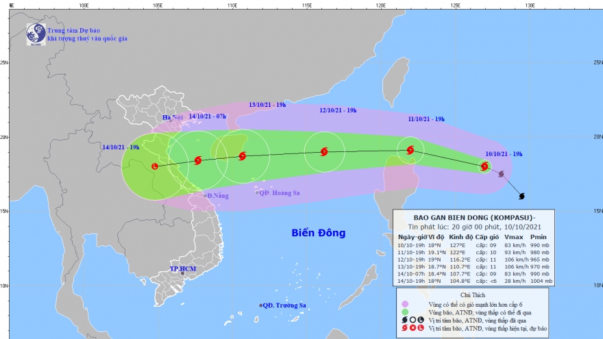 Bão Kompasu tiếp tục mạnh thêm, di chuyển nhanh, giật cấp 11