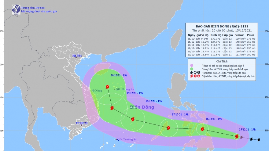 Bão RAI mạnh cấp 12, giật cấp 15 và đang tiếp tục mạnh thêm