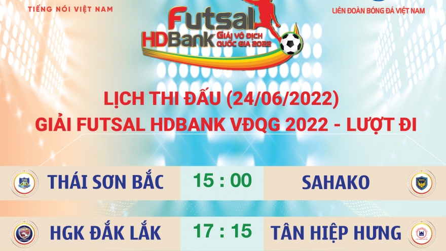 Lịch thi đấu Futsal HDBank VĐQG 2022 ngày 24/6
