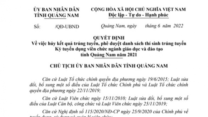 42 thí sinh trúng tuyển viên chức ở Quảng Nam không đến nhận việc