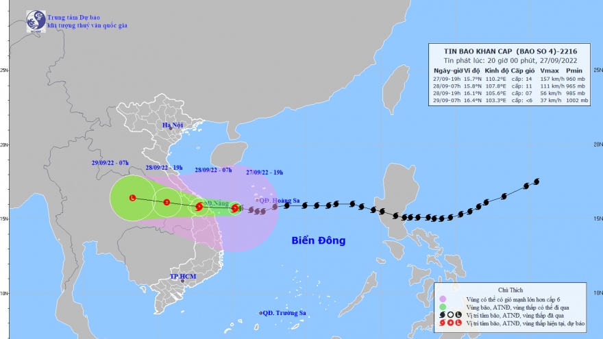 Bão số 4 chỉ còn cách khu vực Đà Nẵng - Quảng Ngãi 180km