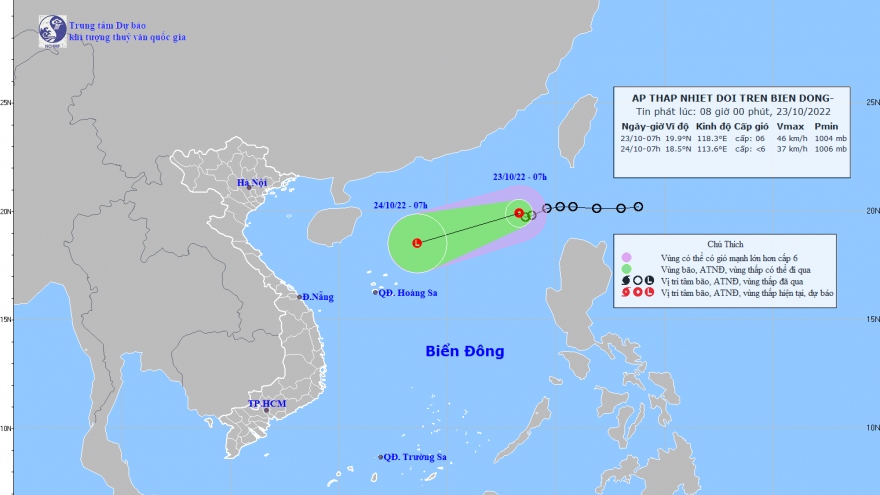Áp thấp nhiệt đới suy yếu dần trên biển Đông