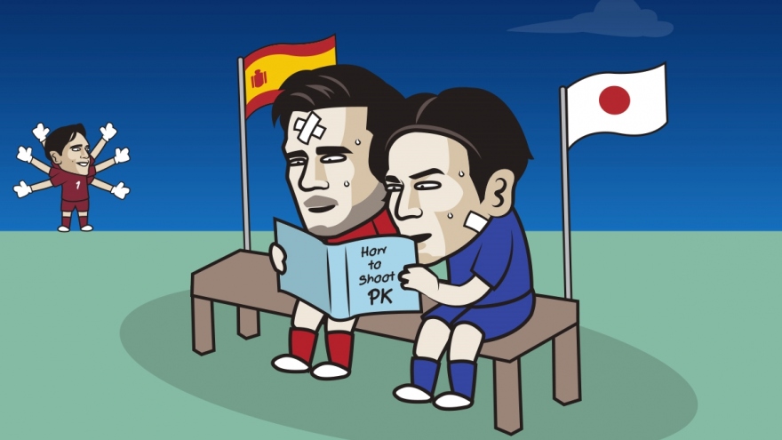 Biếm họa 24h: Tây Ban Nha và Nhật Bản học lại cách sút luân lưu