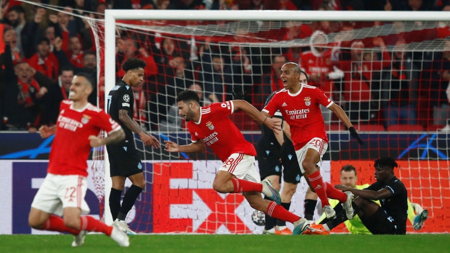 Benfica giành vé đầu tiên vào tứ kết Cúp C1 châu Âu sau trận "đại thắng"