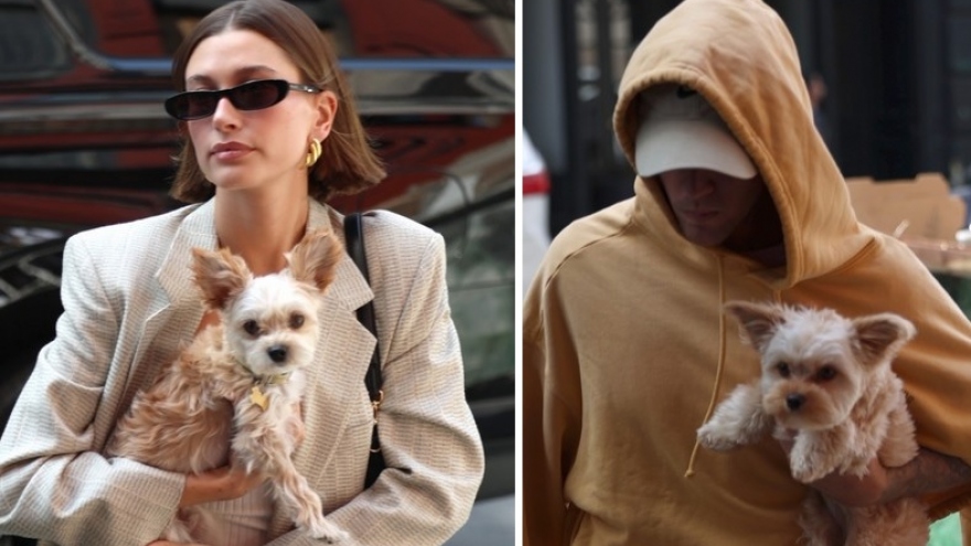 Vợ chồng Justin Bieber ẵm thú cưng đi dạo phố sau khi bị "tấn công"