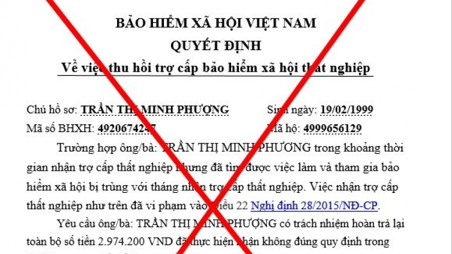 Giả danh cơ quan Bảo hiểm xã hội Việt Nam lừa đảo thu hồi trợ cấp thất nghiệp