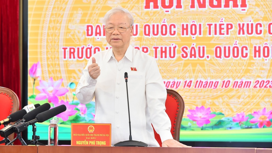 Tổng Bí thư Nguyễn Phú Trọng tiếp xúc cử tri trước kỳ họp thứ 6 Quốc hội khoá 15