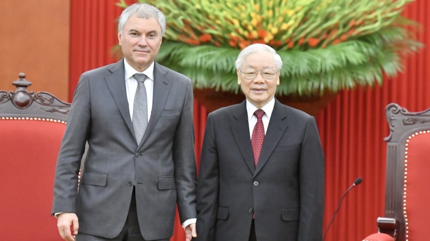 Tổng Bí thư Nguyễn Phú Trọng tiếp Chủ tịch Duma quốc gia Liên bang Nga