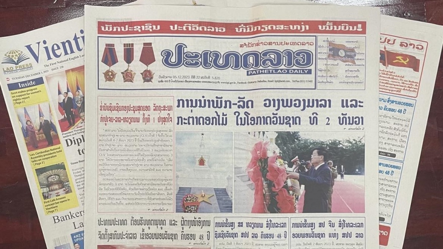 Truyền thông Lào đưa tin đậm nét về chuyến thăm của Chủ tịch Quốc hội Việt Nam