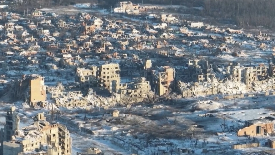 Khung cảnh hoang tàn, đổ nát tại thành phố Bakhmut