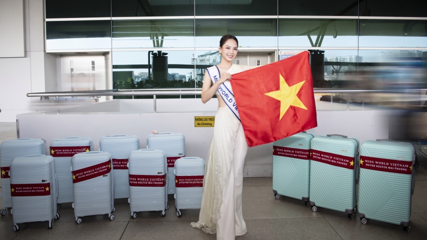 Hoa hậu Mai Phương mang 140kg hành lý đến Ấn Độ thi Miss World