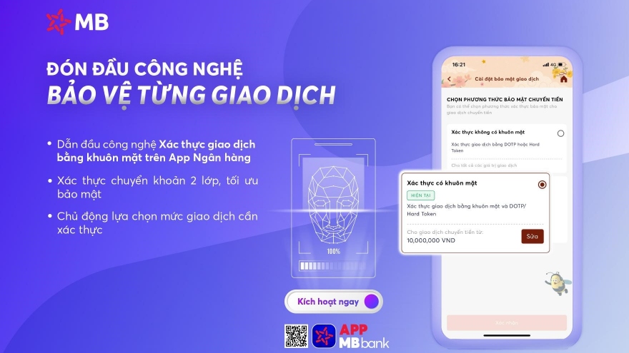 App MBBank: Xác thực khuôn mặt, an tâm chuyển tiền