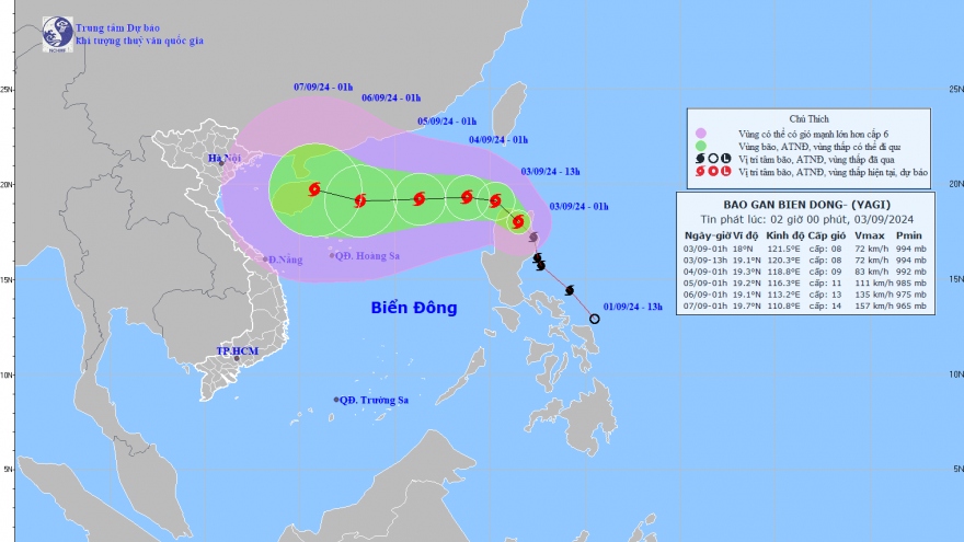 Bão YAGI giật cấp 11 đang đi vào Biển Đông