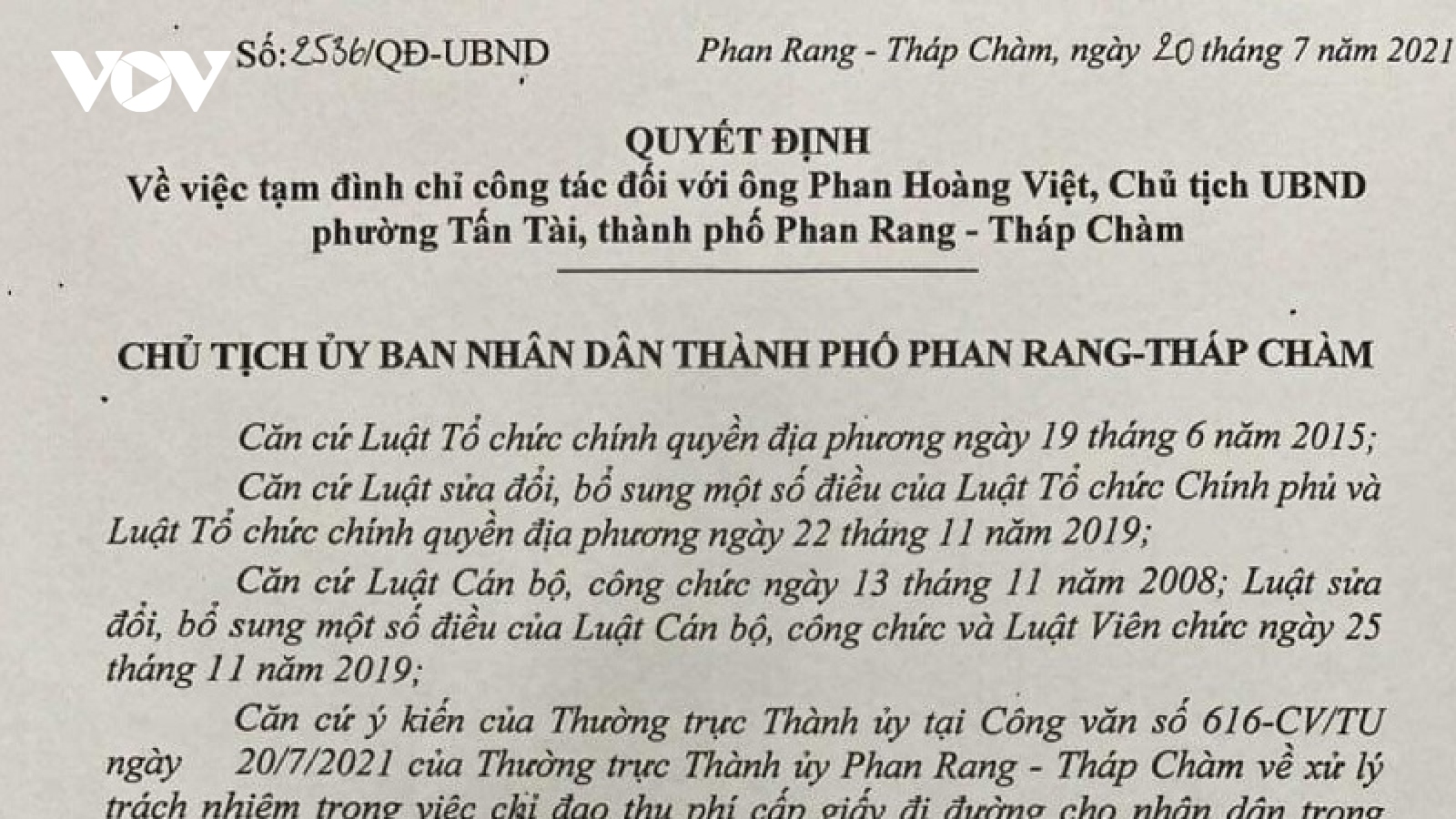 Ninh Thuận tạm đình chỉ công tác chủ tịch phường do vi phạm quy định phòng chống dịch