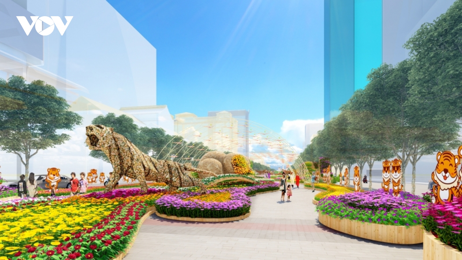 Biểu tượng của đường hoa Nguyễn Huệ 2022 là “chúa sơn lâm” bằng sỏi nặng gần 2 tấn