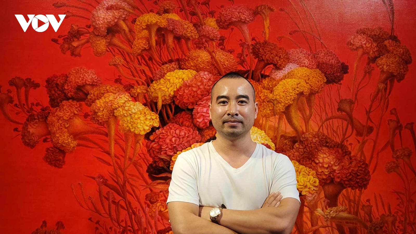 Hoa mào gà đẹp quyến rũ trong tranh của họa sĩ Nguyễn Khắc Chinh