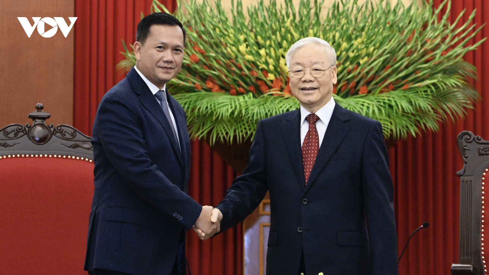 Ảnh: Tổng Bí thư Nguyễn Phú Trọng tiếp Thủ tướng Campuchia Hun Manet